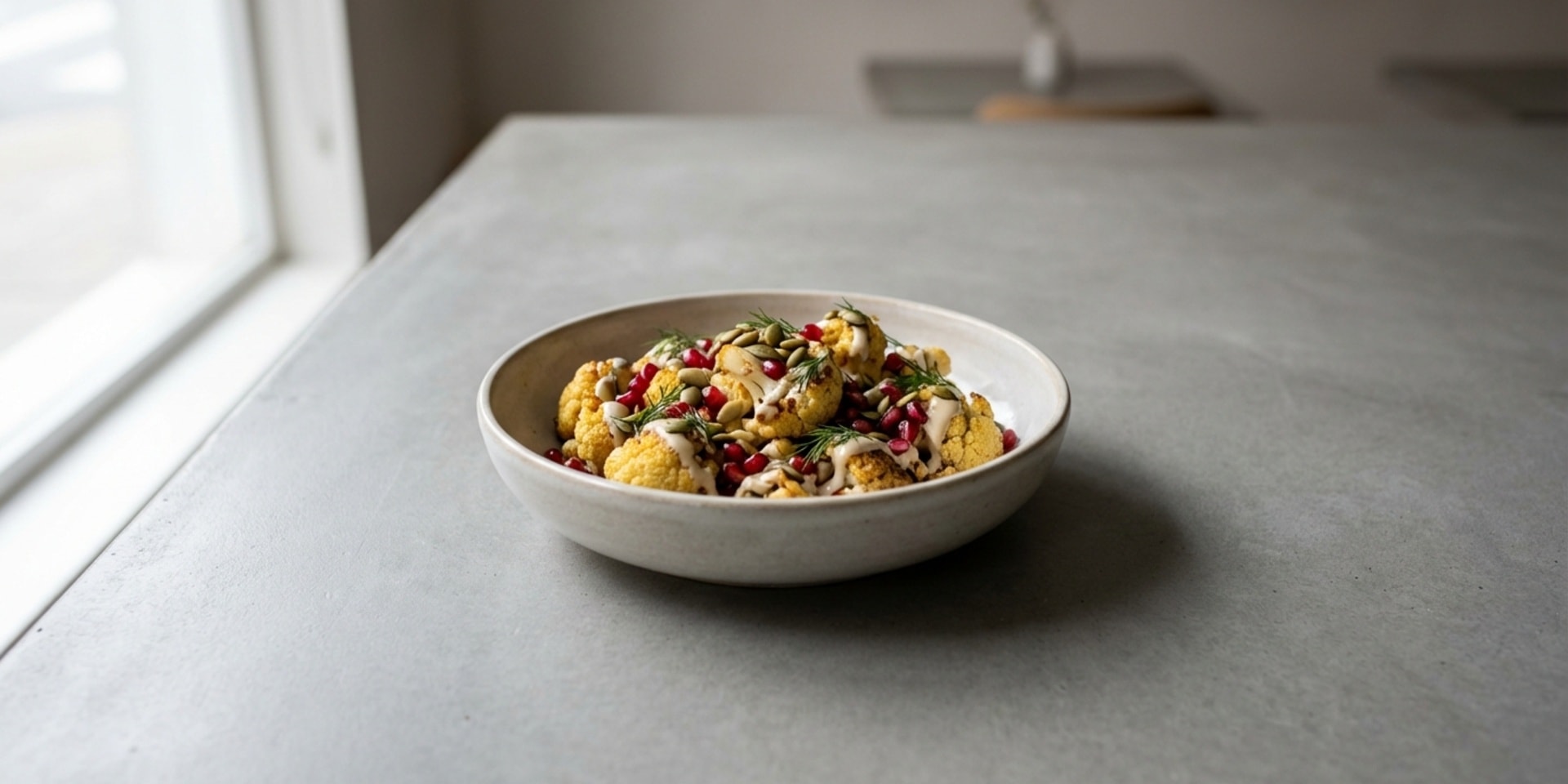Roasted Cauliflower & Pomegranate Salad With Tahini-Lemon Drizzle