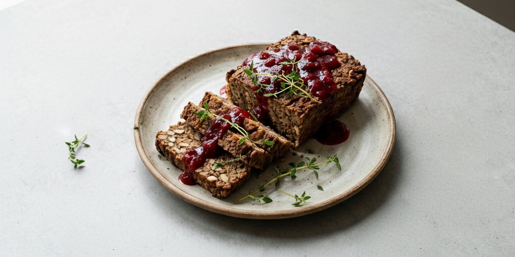 Walnut & Mushroom Nut Roast With Cranberry Drizzle