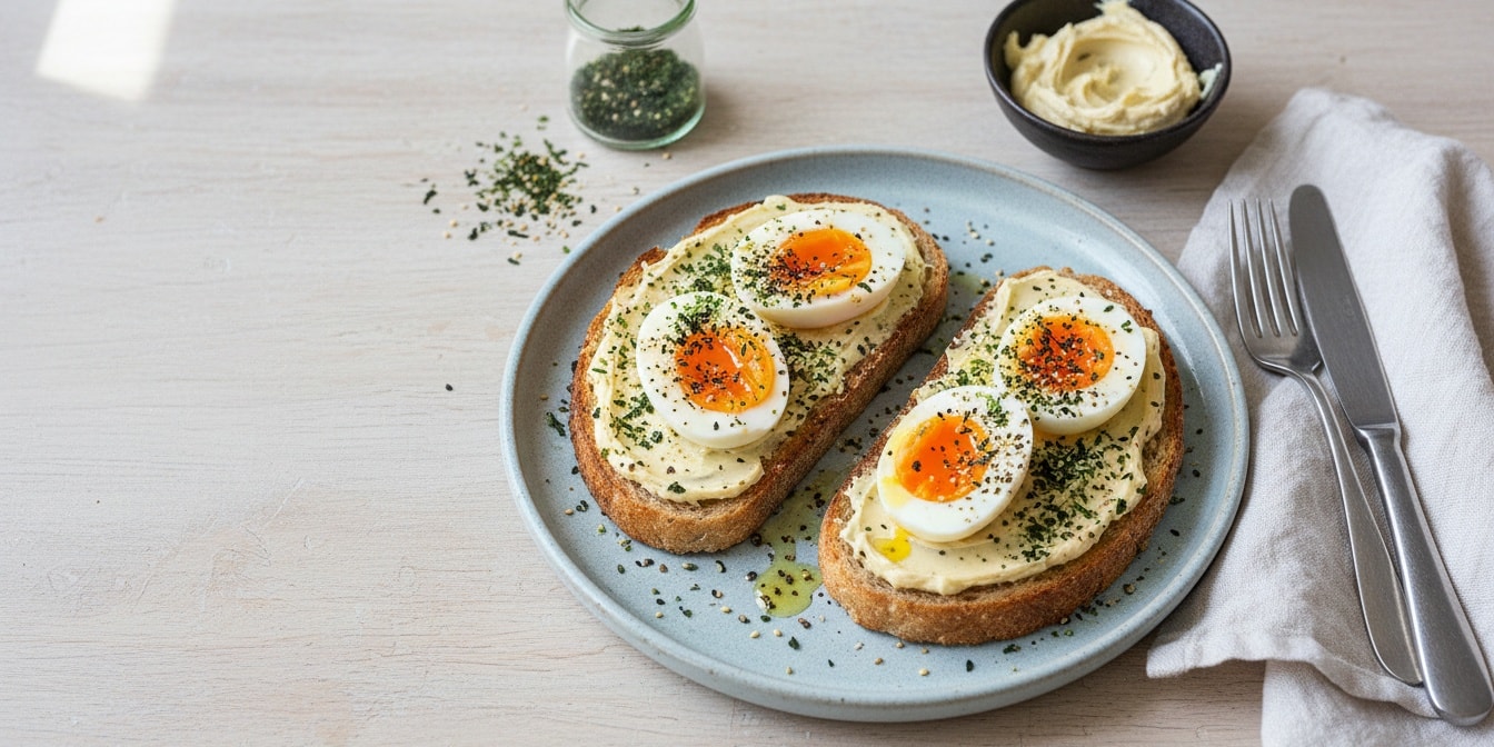 Sea Greens Soft-Boiled Eggs with Whipped Miso Butter On Sourdough
