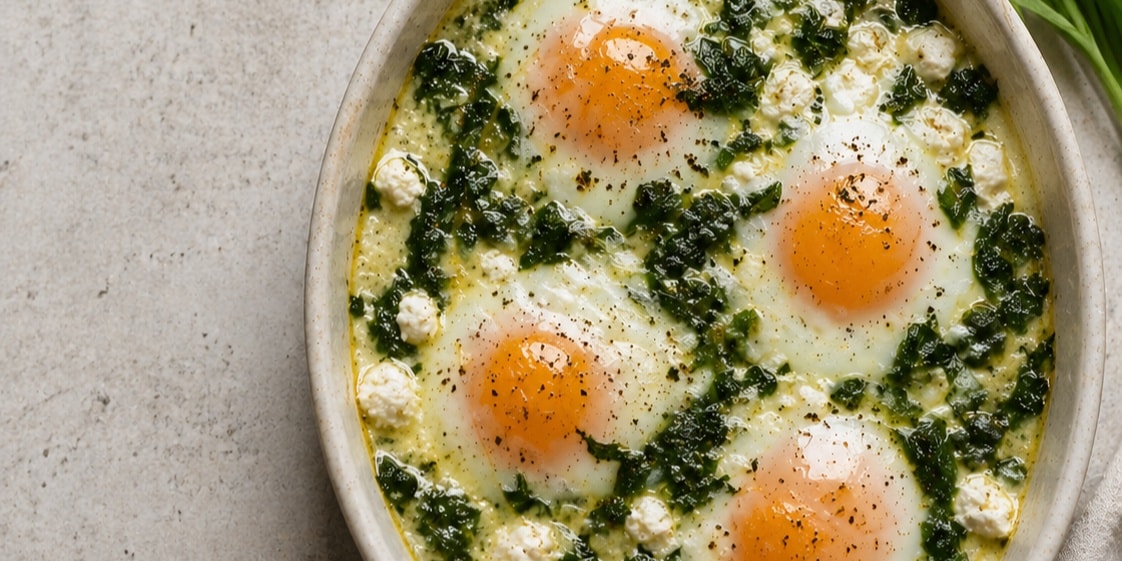 Wild Garlic & Goat’s Cheese Baked Eggs