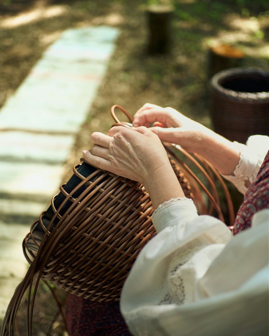 woman basket weaving