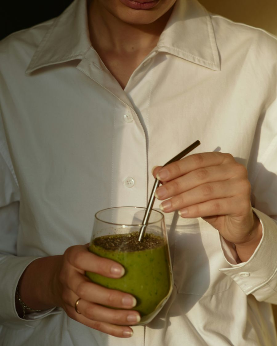 woman drinking matcha